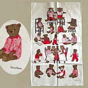 vintage Sheila Rowse Teddy Bears cotton tea towel